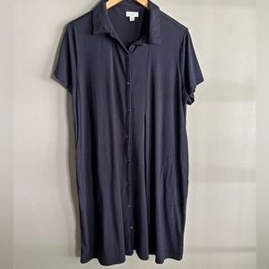 J. Jill Navy Pima Cotton Button Front Shirt Dress 1X Womens Relaxed Fit